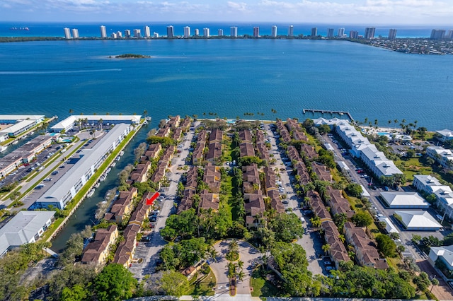 aerial view featuring a water view