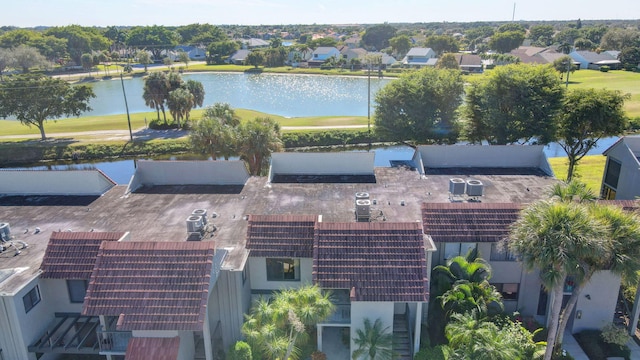 aerial view with a water view