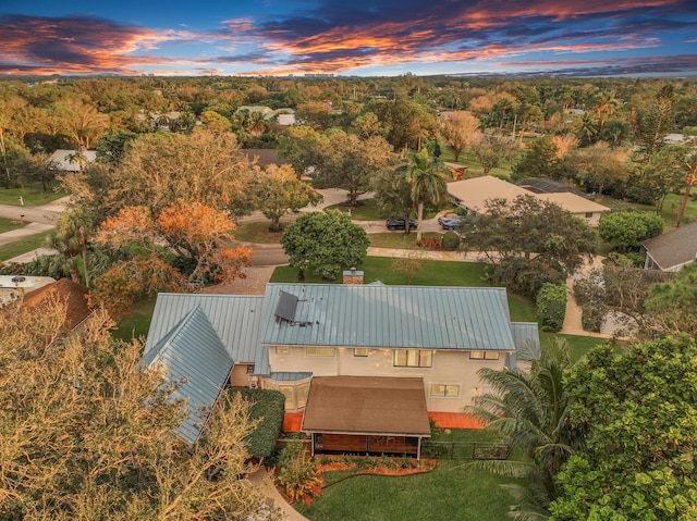 view of aerial view at dusk