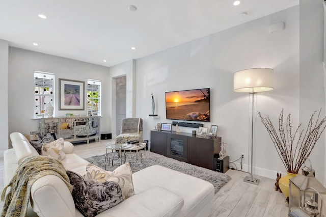 living room with light wood-type flooring