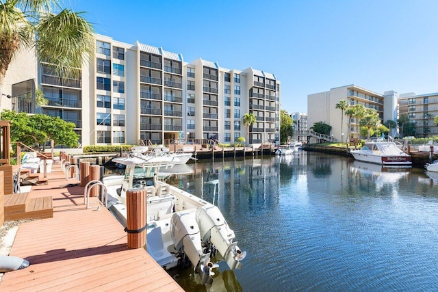 view of dock with a water view