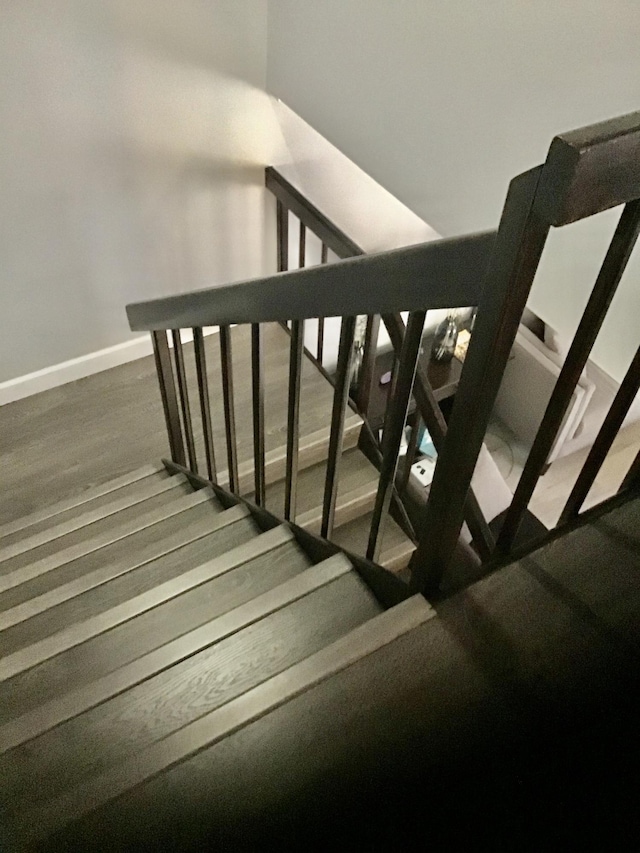 staircase with hardwood / wood-style floors