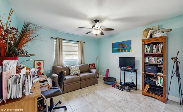 office area with ceiling fan