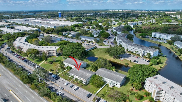 aerial view with a water view