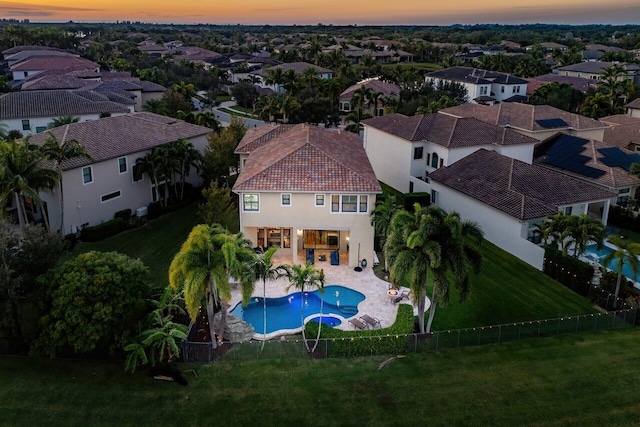 view of aerial view at dusk