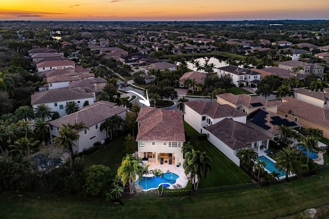 view of aerial view at dusk