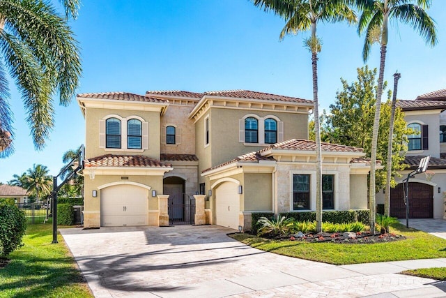 mediterranean / spanish-style house with a garage