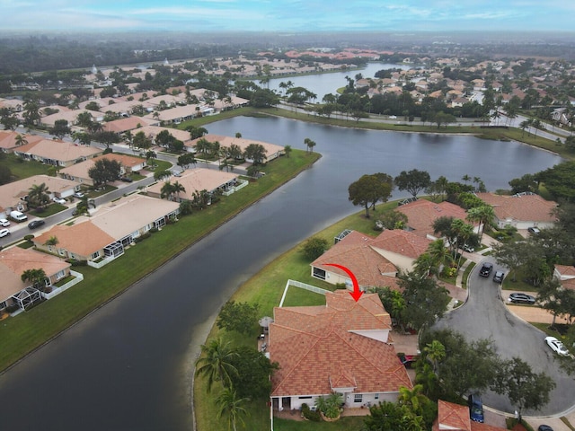 aerial view with a water view