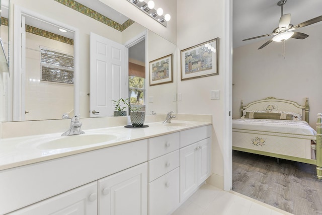 bathroom with vanity and ceiling fan