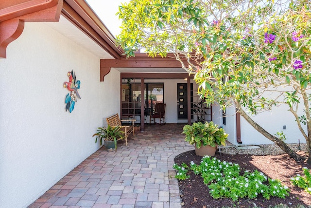 doorway to property featuring a patio area