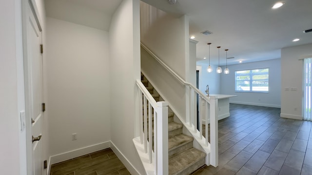 stairway with sink