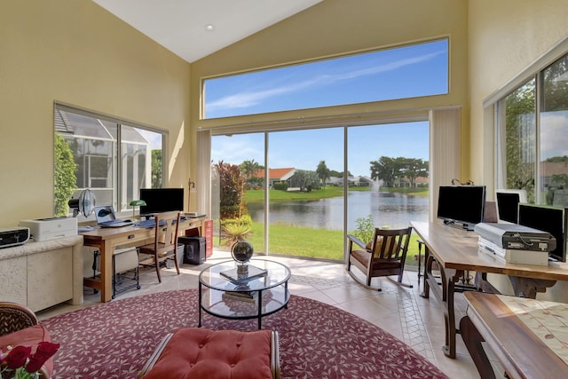 sunroom with lofted ceiling and a healthy amount of sunlight