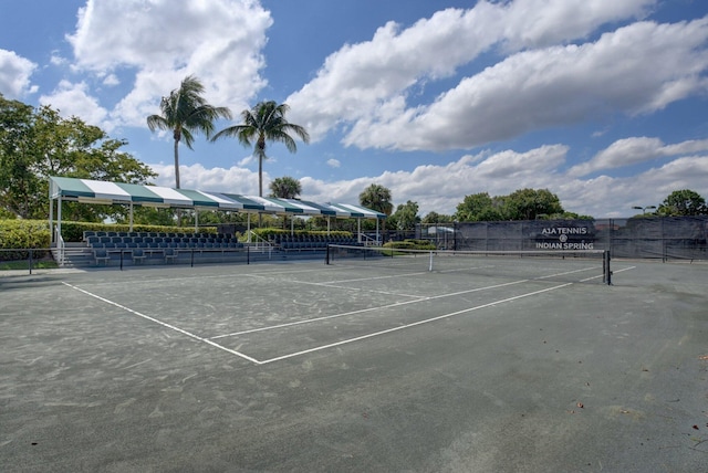 view of tennis court featuring fence