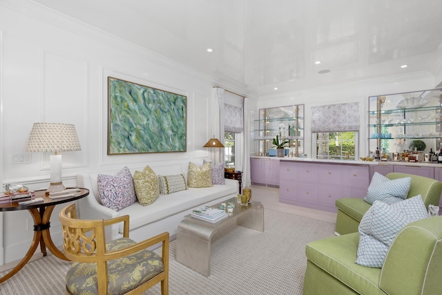 living room featuring ornamental molding