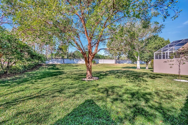 view of yard with a lanai