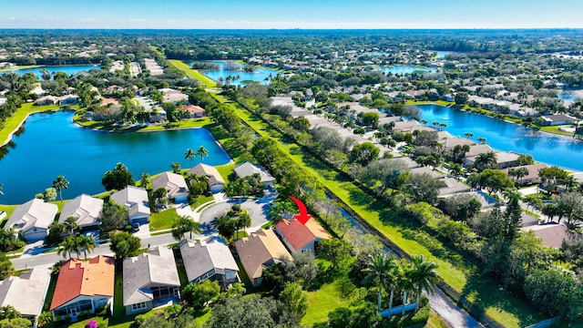 aerial view with a water view