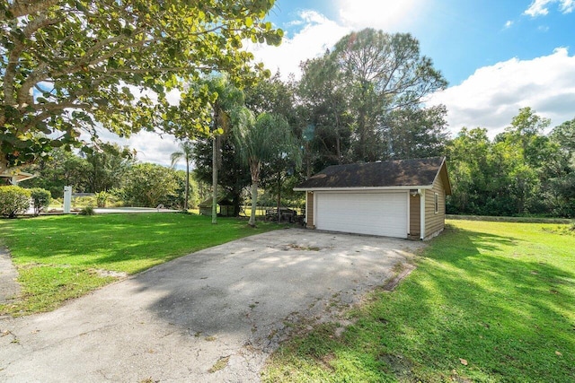 garage featuring a lawn