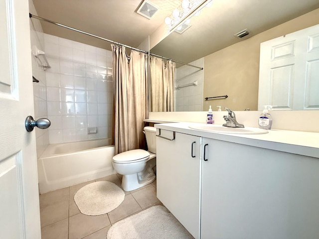 full bath with toilet, tile patterned flooring, visible vents, and vanity