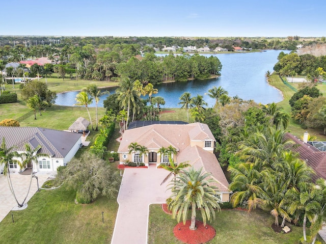 aerial view with a water view