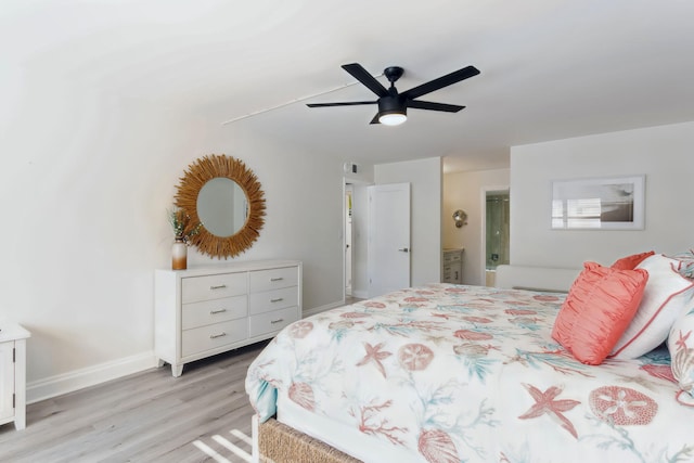 bedroom featuring ceiling fan and light hardwood / wood-style floors