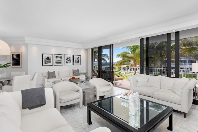 living room featuring expansive windows