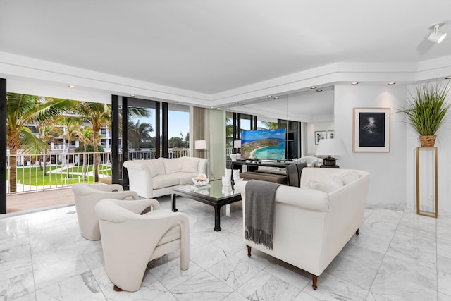 living room with expansive windows