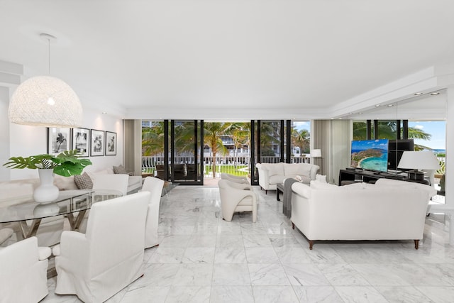 living room with expansive windows and a healthy amount of sunlight