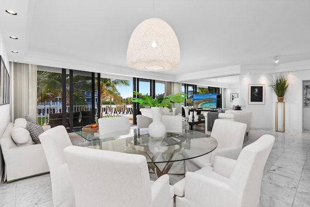 dining space featuring a wealth of natural light, french doors, and a wall of windows