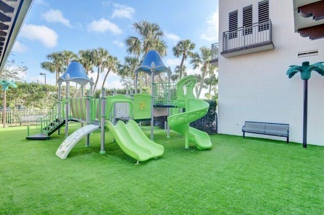 view of playground featuring a yard