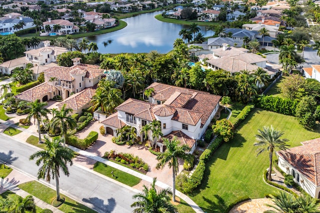 aerial view with a water view