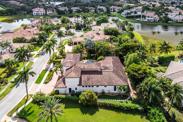 aerial view with a water view