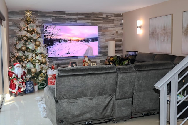 home theater room with tile patterned flooring