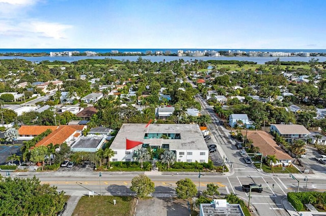 aerial view with a water view