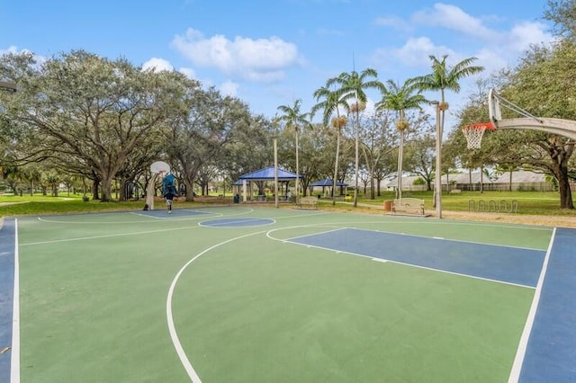 view of basketball court with a gazebo