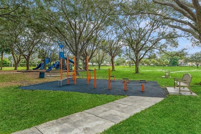 view of play area featuring a yard