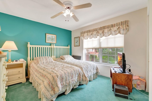 bedroom with carpet and ceiling fan