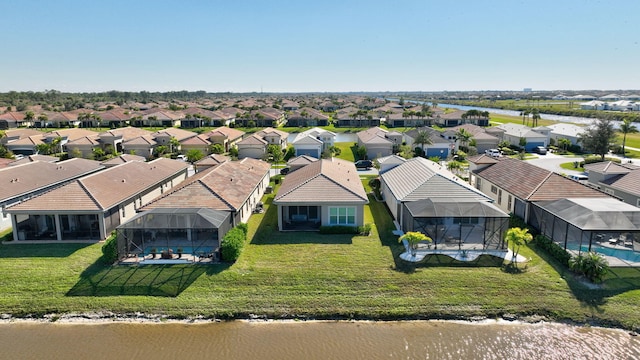 aerial view with a water view