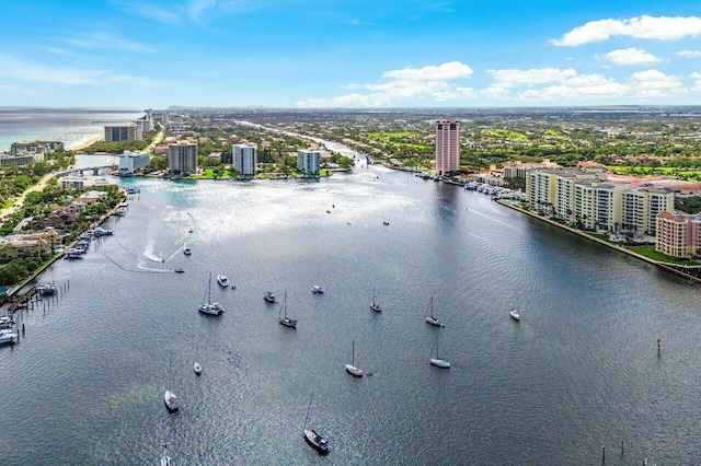 bird's eye view featuring a water view