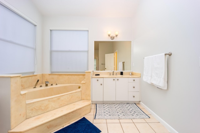 bathroom featuring a bathtub, tile patterned flooring, and vanity