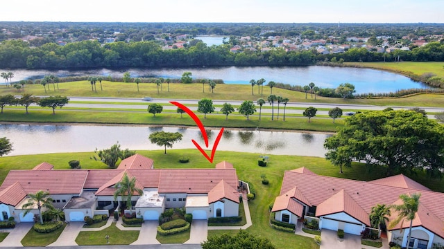 aerial view with a water view