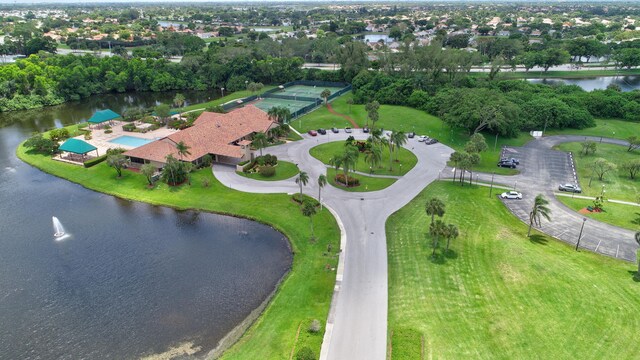 aerial view with a water view