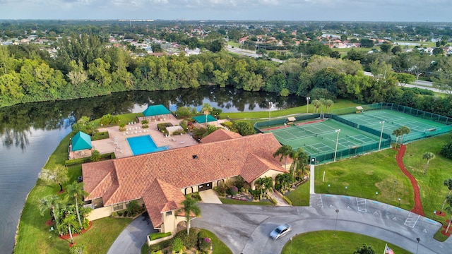 bird's eye view featuring a water view