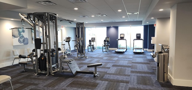 gym featuring carpet flooring