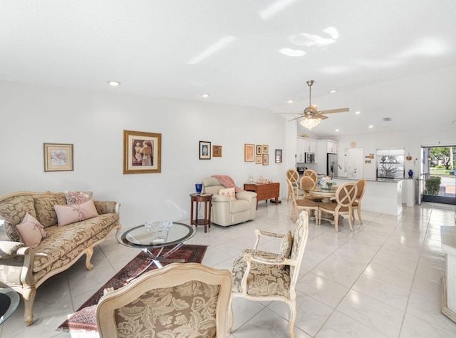 living room featuring ceiling fan