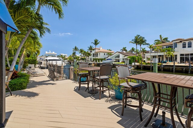 wooden deck featuring a water view