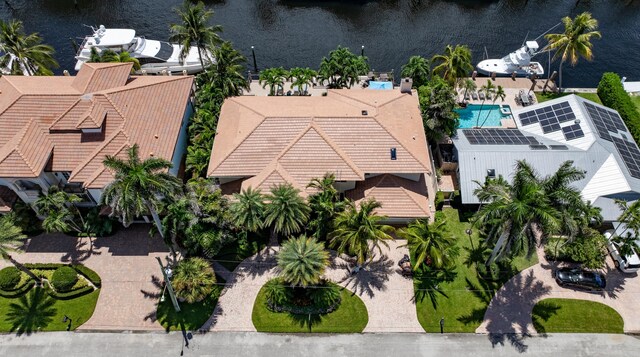 bird's eye view featuring a water view