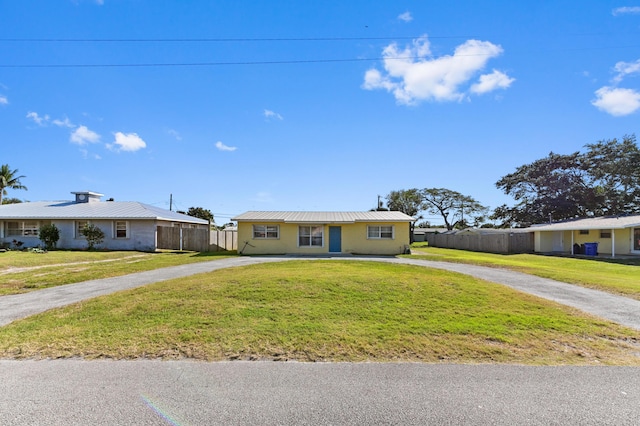 ranch-style home featuring a front lawn