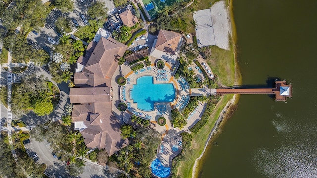 aerial view with a water view