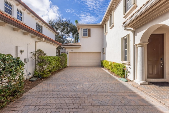 exterior space with a garage