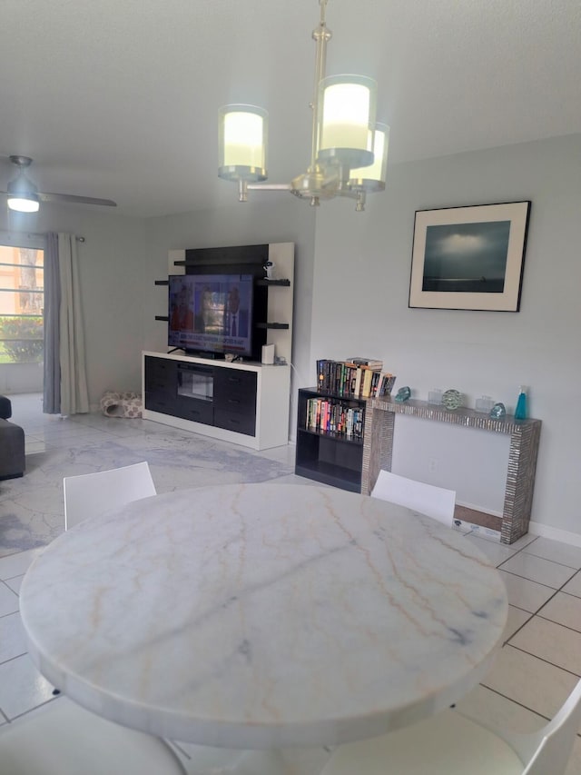 living room featuring ceiling fan